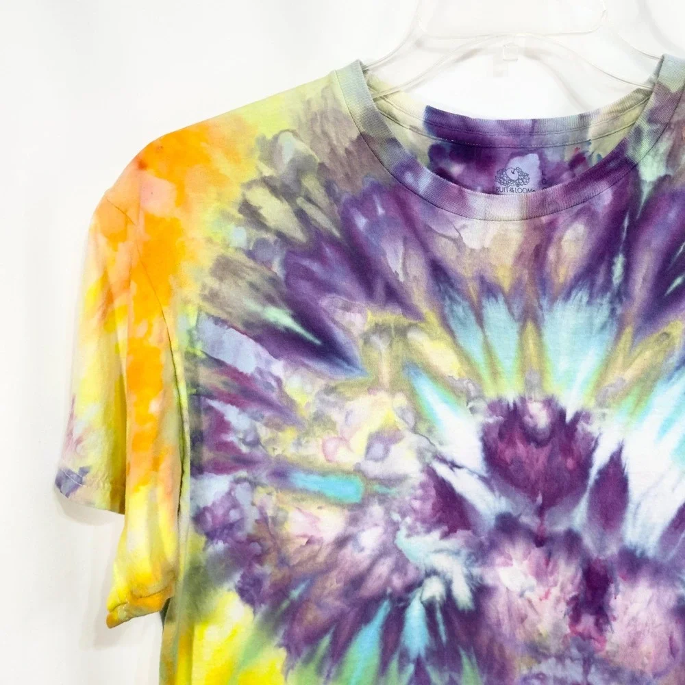 Fruit of‎ the Loom Large Top Handmade Tie Dye Shirt Colorful Purple Yellow 864